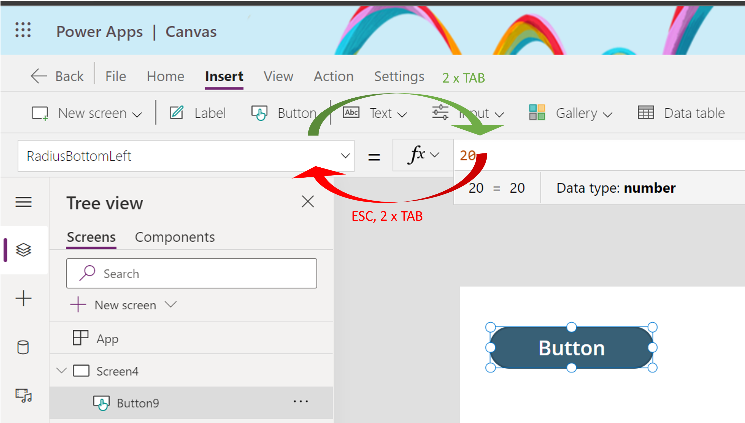 Power Apps Studio keyboard navigation