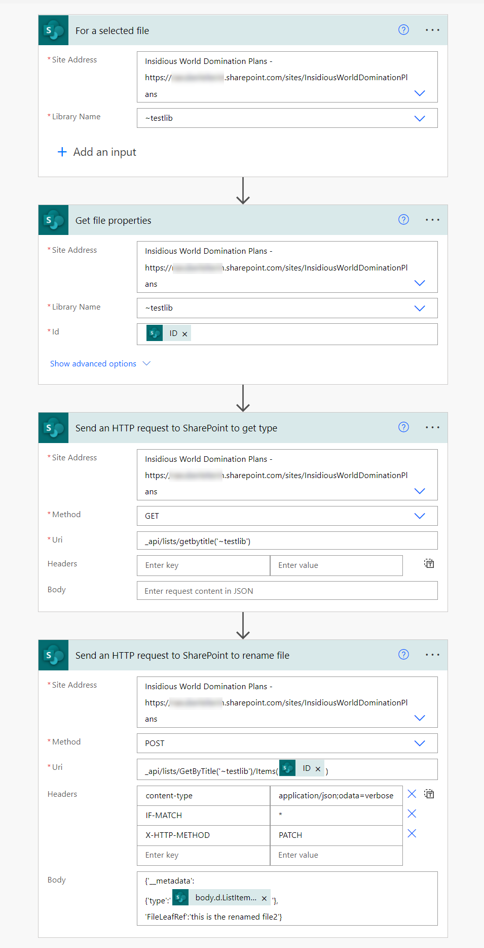 Power Automate flow to rename a file