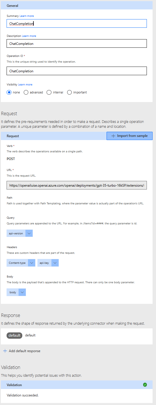 Definitions tab of connector
