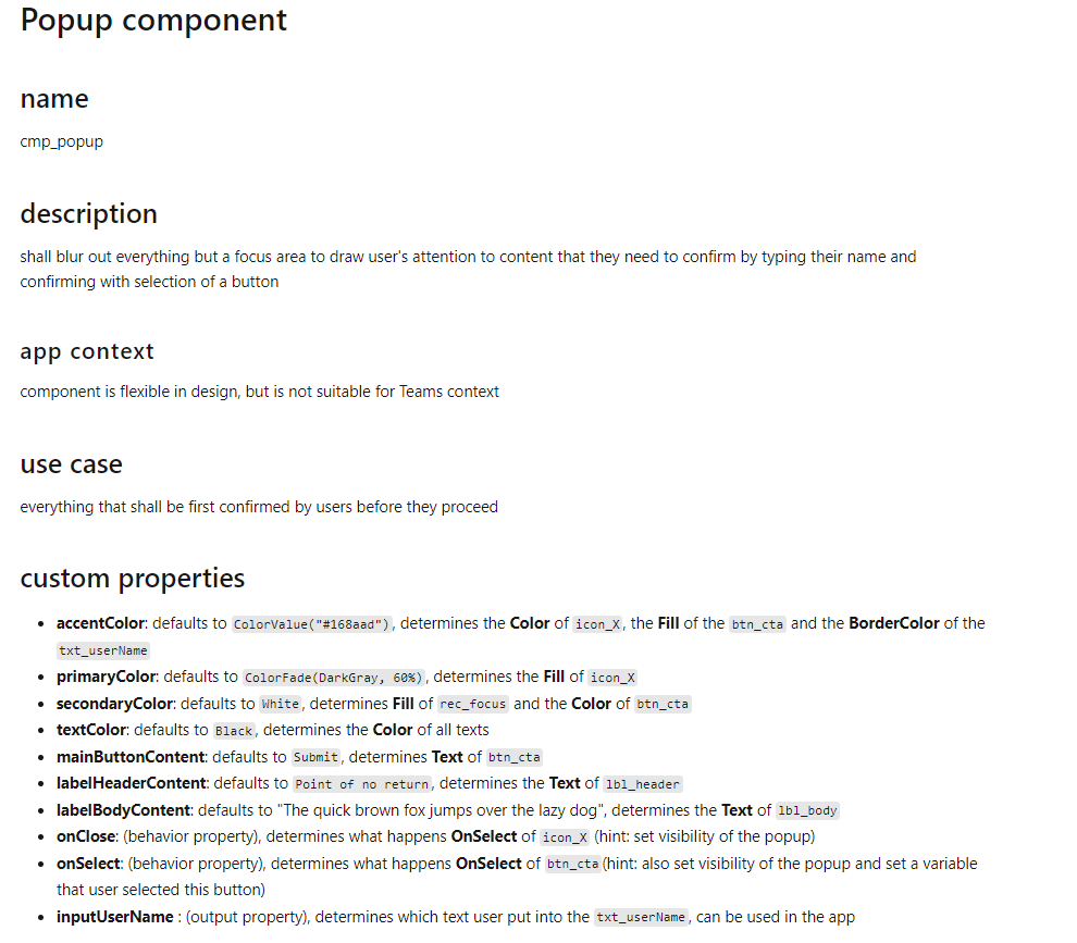 proper docs for a component