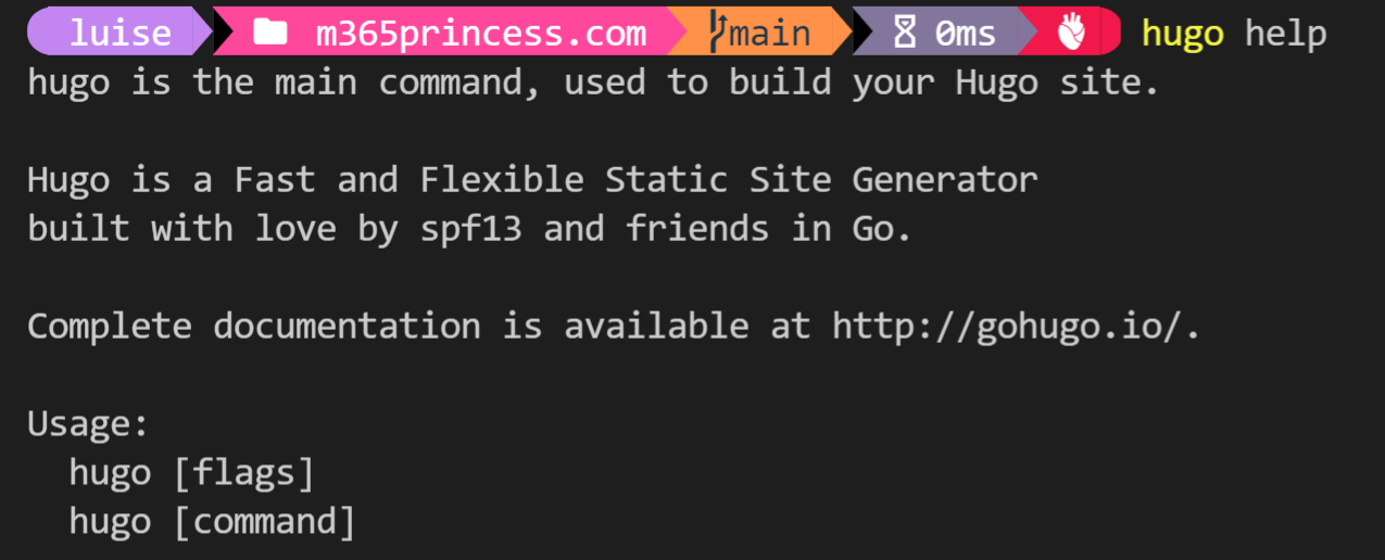 hugo help in terminal